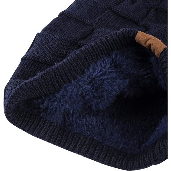 Men & Women Sea Blue Winter Warm Knit Slouchy Skull Cap with Face Cover - Picture 3 of 4